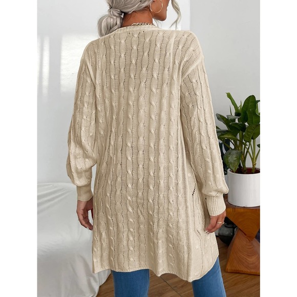 Cable Knit Drop Shoulder Duster Cardigan sweater white - Picture 3 of 11